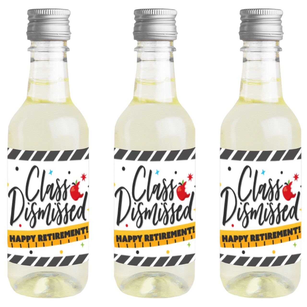 Big Dot of Happiness Teacher Retirement - Mini Wine Champagne Bottle Label Stickers - Happy Retirement Party Favor Gift for Women and Men - Set of 16